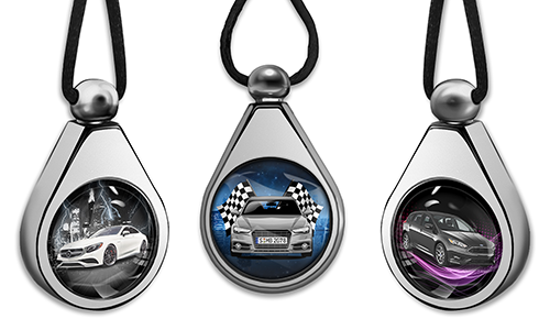 Chrome and black car perfume featuring your car design with a photo or car silhouette