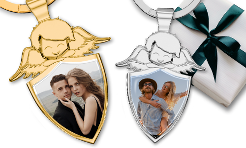 Guardian angel keychain shield with your boyfriend photo