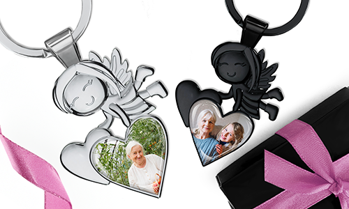 Guardian angel keychain with photo of grandma in a heart