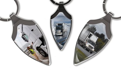 Narrow sheild keychain with truck photo