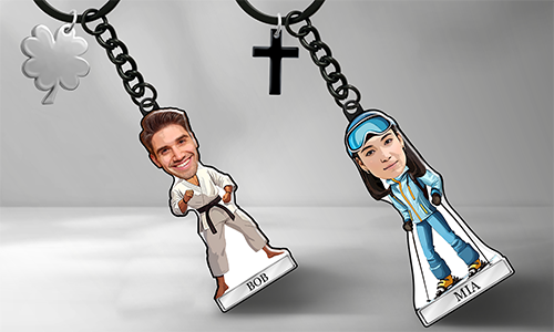 Porte-clés individuel dans un style BD avec nom et loisir sportif