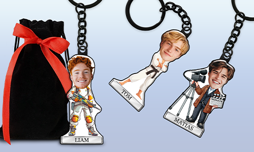 Porte-clés dans un style BD avec nom personnalisé, loisir ou motif professionnel