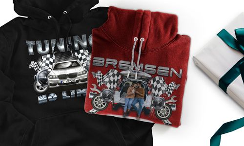 tuning pullover Grau mit dem Wagen auf dem Hintergrund turbo hoodie