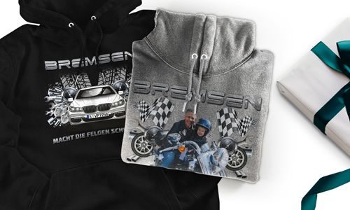 tuning pullover Grau mit dem Wagen auf dem Hintergrund turbo hoodie