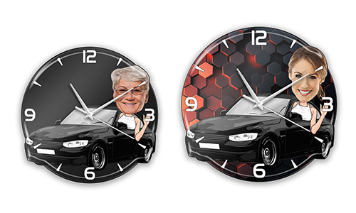 Personalisierte Wanduhr Comic Hobby - Frau Auto