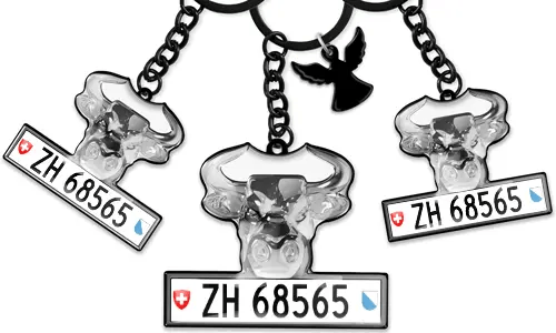 Porte-clés de taureau avec plaque d'immatriculation