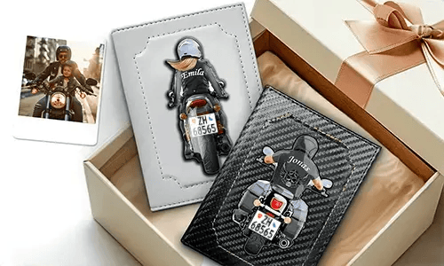 Portadocumenti personalizzato per moto con nome e numero di targa – regalo per la tua cara figlia