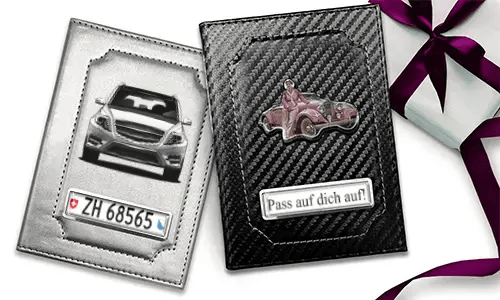 Car document holder with photo and license plate for your grandmother