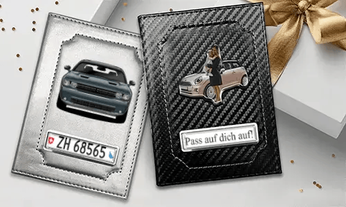 Fahrzeugscheinhülle mit Foto und Nummernschild für deine Mutter