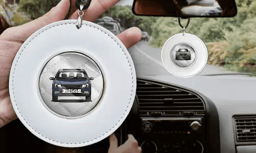 Catena per specchietto auto rotonda - Pelle bianca