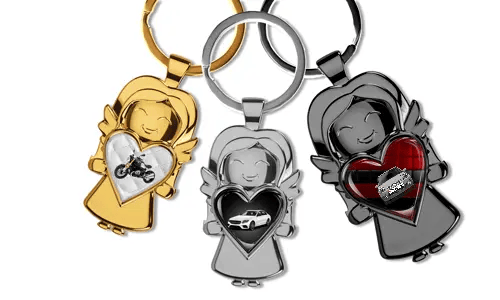 Søt beskyttelsesengel nøkkelring med bil, personalisert