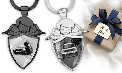 Personalised angel keychain shield - gift for your dad