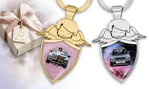 Porte-clés bouclier personnalisé avec ange comme cadeau pour ta fille