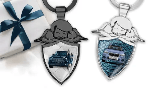 Guardian angel keychain with your own vehicle