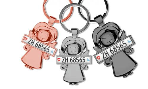 Breloczek anioła z personalizowaną tabliczką rejestracyjną