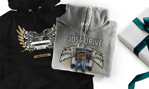 Hoodie mit Auto-Motiv für deinen Mann