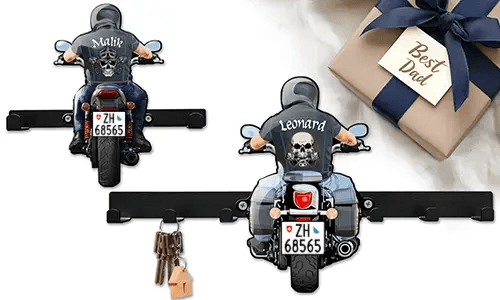 Motorfiets sleutelhouder-muur voor je vader - het beste cadeau met zijn naam en kenteken