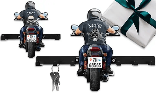 Unieke motorfiets sleutelhanger-muur voor je man - zijn naam en kenteken