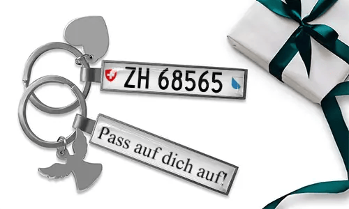 Personalized license plate keychain with custom plate heart charm and gift box