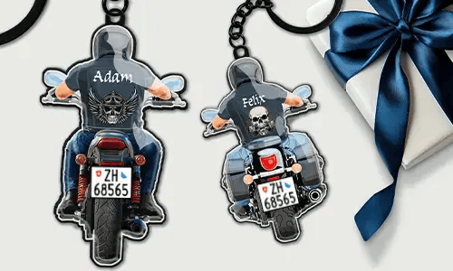 Biker-sleutelhanger met de naam van je man!