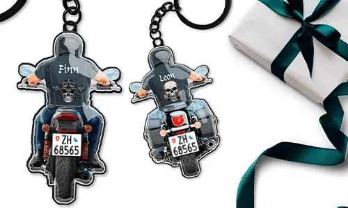 Personalisierter Motorrad-Schlüsselanhänger mit Name und Kennzeichen – Geschenk für deinen Sohn