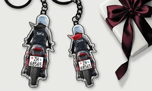 Gepersonaliseerde motorsleutelhanger met naam en kenteken – cadeau voor je moeder