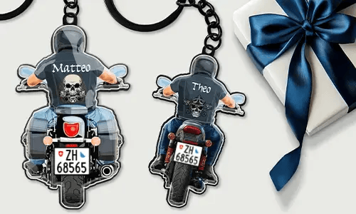 Porte-clés moto personnalisé avec prénom et plaque – cadeau pour toi