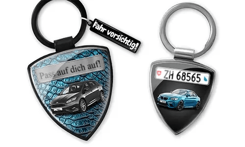 Llavero en forma de escudo para amantes de los coches