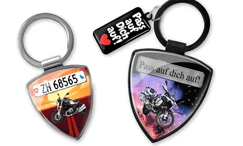 Llavero escudo con imagen de motocicleta