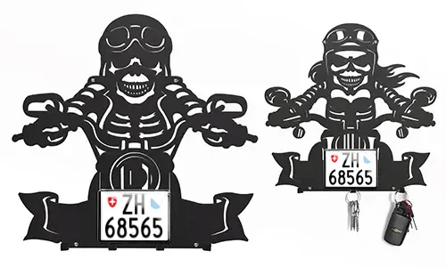 Keyholder wall with skeleton for motorcyclists