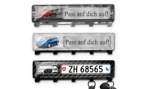 Keyholder-wall with car silhouette and licence plate for a car lover