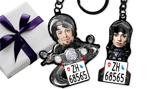 Personalisierter Motorrad-Schlüsselanhänger mit Foto von einem lieblichen Paar