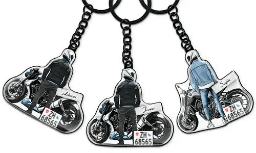 Gepersonaliseerde motorfiets-sleutelhanger met naam