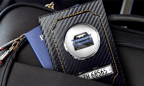 Car documents holder black with blue car and the passport