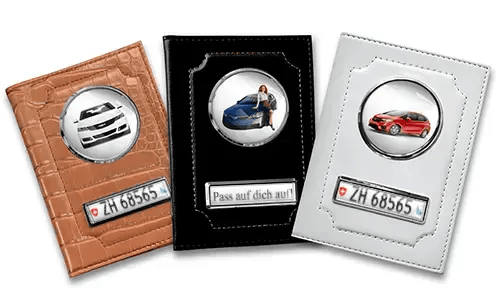 Personalized car documents holder for girlfriend in black, white and brown