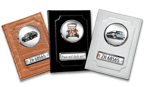 Personalized car documents holder for daughter in black, white and brown