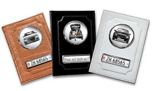 Personalized car document holders in three colors