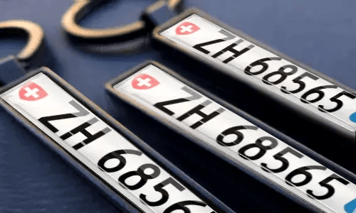 Personalisierte Kennzeichen-Schlüsselanhänger mit gravierten Zahlen und individuellem Text in Metallrahmen