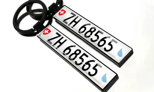 Plate number keychains with black key rings