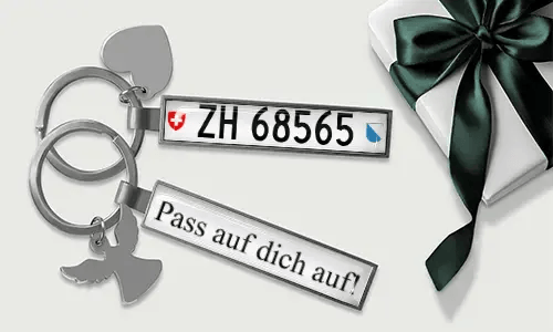 Metal license plate keychain with heart and angel wing charms