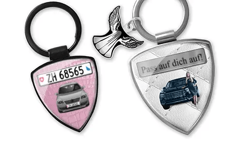 Shield keychain with women's photo