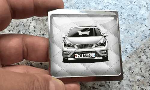 fotomagnet mit blauen Auto in der Hand kühlschrankmagnet foto