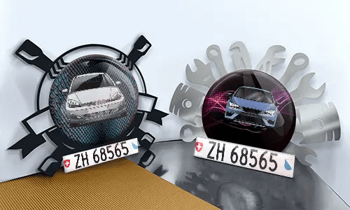 Autoschlüsselanhänger in zwei Varianten auf dem Tisch persönlicher schlüsselanhänger