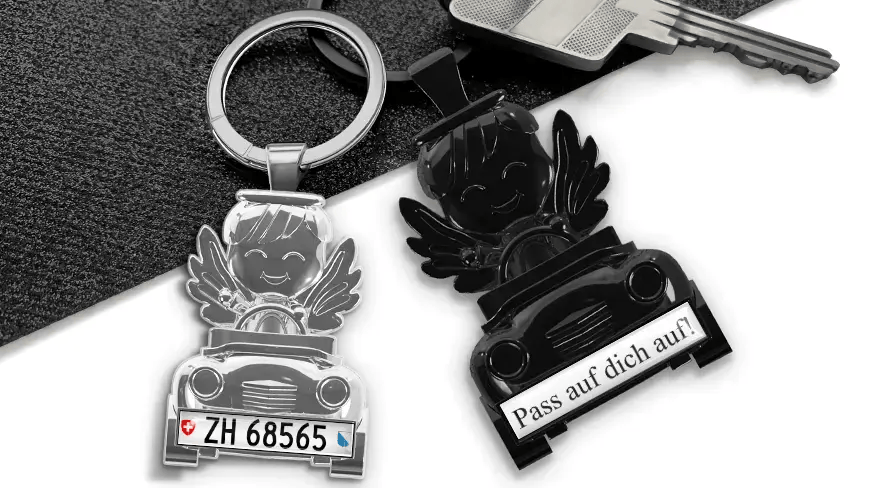 head-keychain-angel-in-car-license-plate-coated