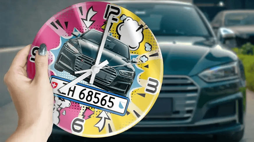 Wanduhr Comic - Autosilhouette